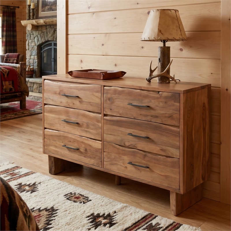 Werrick 6-drawer Live Edge Solid Wood Dresser in Brown 60 Inches Long