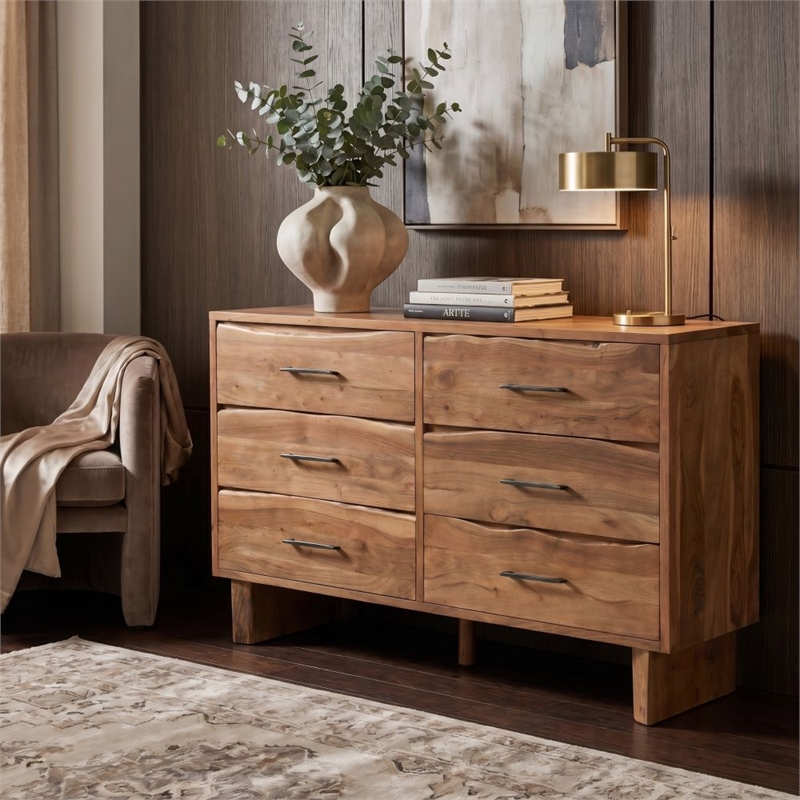 Werrick 6-drawer Live Edge Solid Wood Dresser in Brown 60 Inches Long