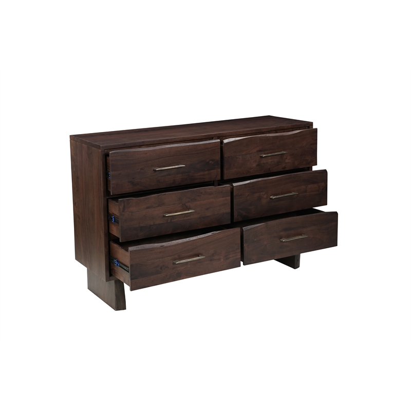 Werrick 6-drawer Live Edge Solid Wood Dresser in Dark Brown 60 Inches Long