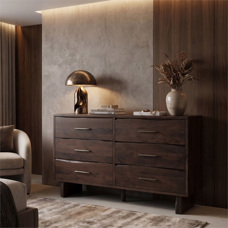 Werrick 6-drawer Live Edge Solid Wood Dresser in Dark Brown 60 Inches Long