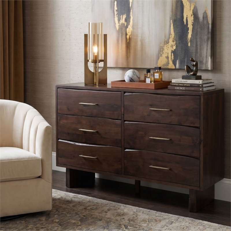 Werrick 6-drawer Live Edge Solid Wood Dresser in Dark Brown 60 Inches Long