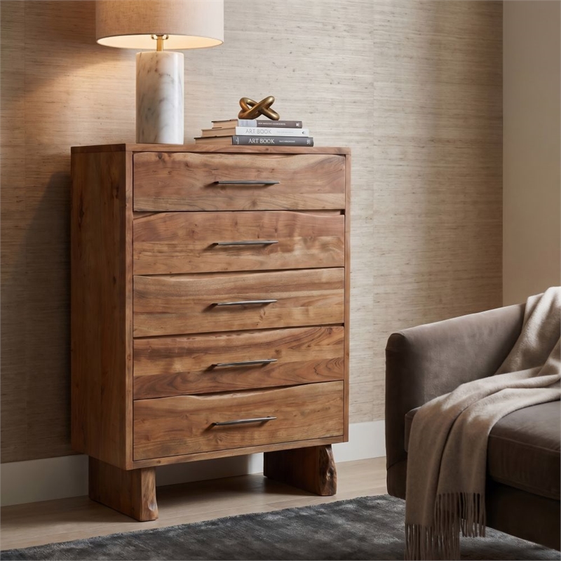 Werrick 5-drawer Live Edge Solid Wood Chest in Brown 52 Inches Tall