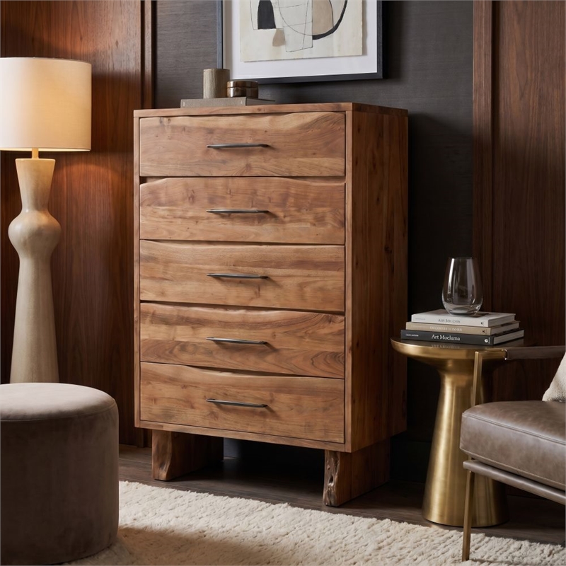 Werrick 5-drawer Live Edge Solid Wood Chest in Brown 52 Inches Tall
