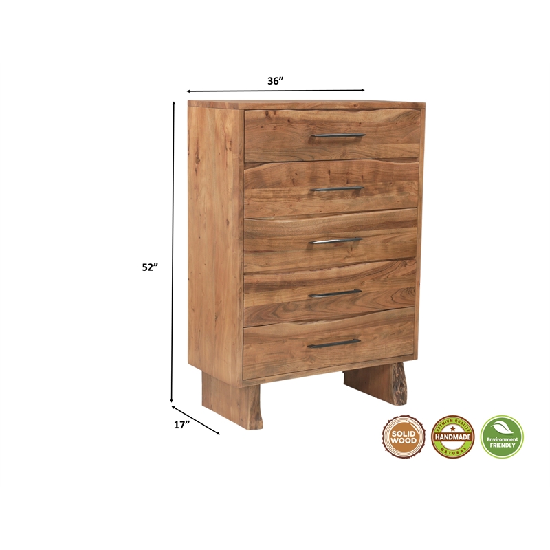 Werrick 5-drawer Live Edge Solid Wood Chest in Brown 52 Inches Tall