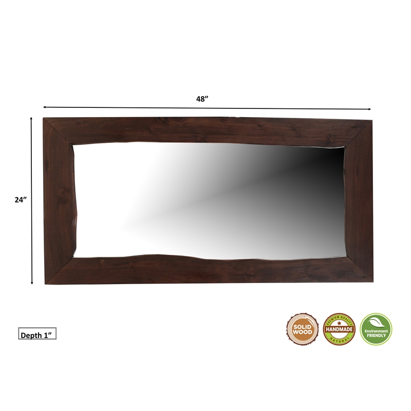 Werrick Live Edge Solid Wood Accent Mirror in Dark Brown 48 Inches Long