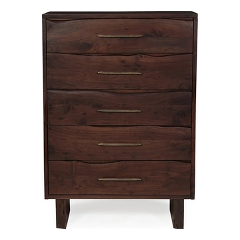 Werrick 5-drawer Live Edge Solid Wood Chest in Dark Brown 52 Inches Tall