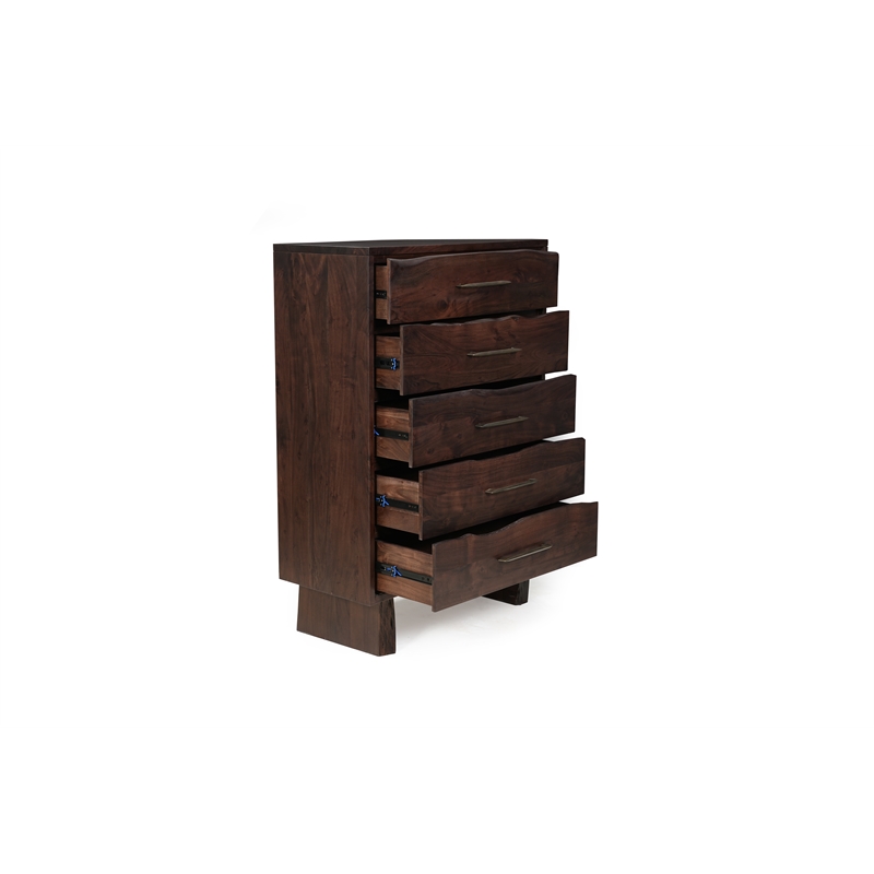 Werrick 5-drawer Live Edge Solid Wood Chest in Dark Brown 52 Inches Tall