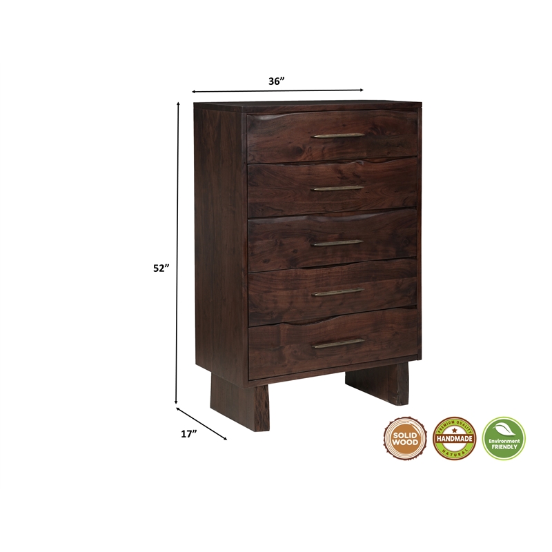 Werrick 5-drawer Live Edge Solid Wood Chest in Dark Brown 52 Inches Tall