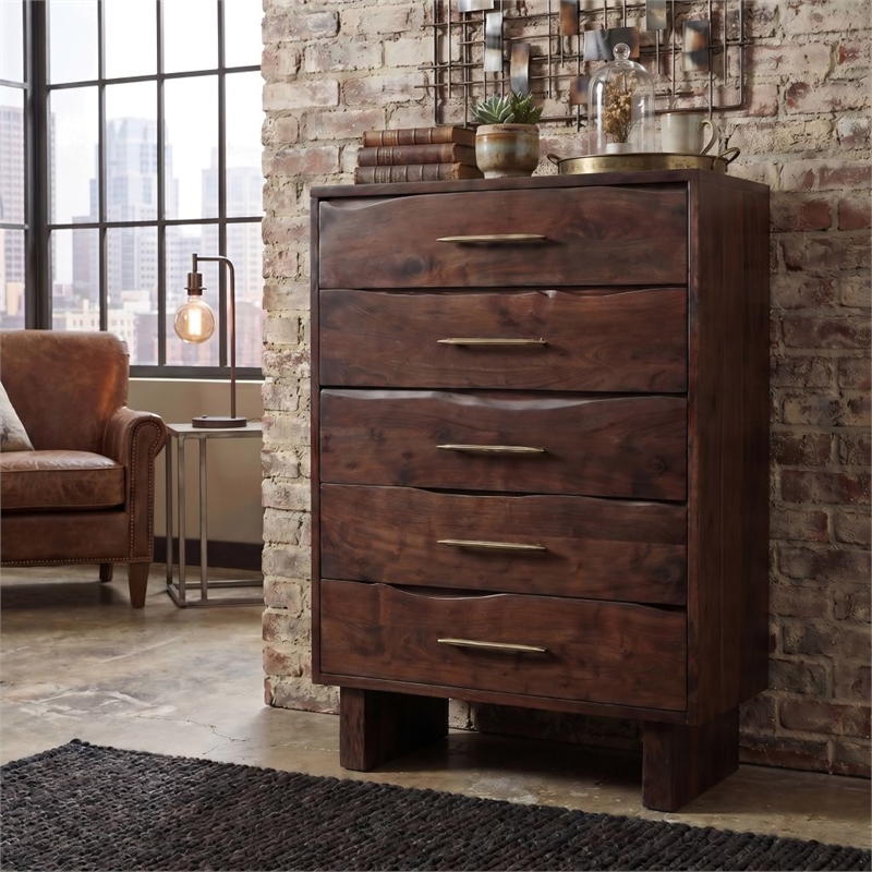 Werrick 5-drawer Live Edge Solid Wood Chest in Dark Brown 52 Inches Tall