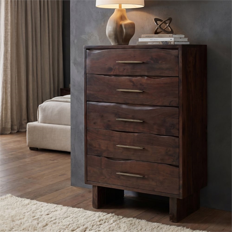 Werrick 5-drawer Live Edge Solid Wood Chest in Dark Brown 52 Inches Tall