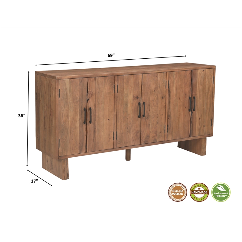 Werrick Solid Wood Rectangular Sideboard in Brown 69 Inches Long