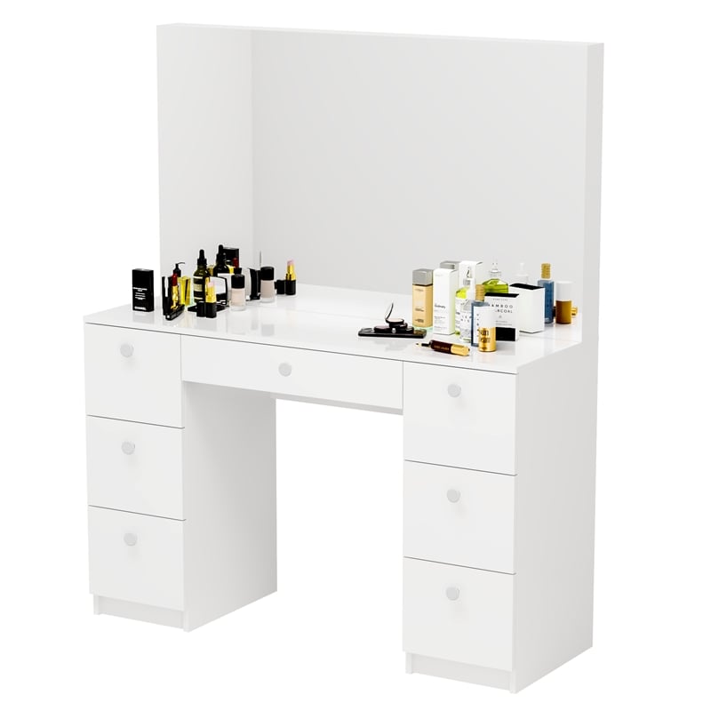 Boahaus Artemisia 7-Drawer Modern Wood Dressing Table with Mirror in White