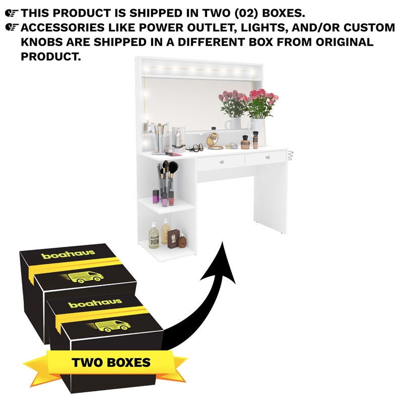 Boahaus Berenice 2-Drawer Modern Wood Dressing Table with Mirror in White