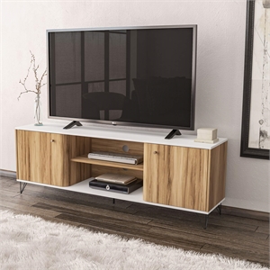 Boahaus Louisville 2-Shelf Modern Wood TV Stand for TVs up to 70&quot in White/Brown