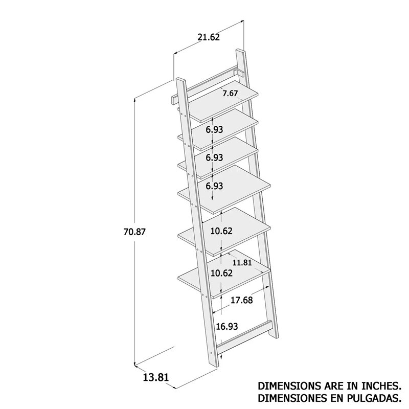 Boahaus Danderyd 6-Shelf Modern Wood Ladder Bookcase in White/Pine Brown