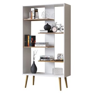 Boahaus Lund Adjustable 5-Shelf Modern Wood Bookcase in White/Brown