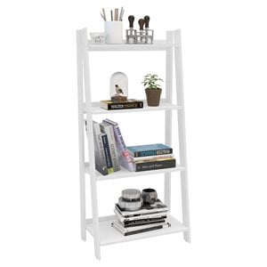 Boahaus Orebro 4-Shelf Modern Wood Ladder Bookcase with Open Storage in White