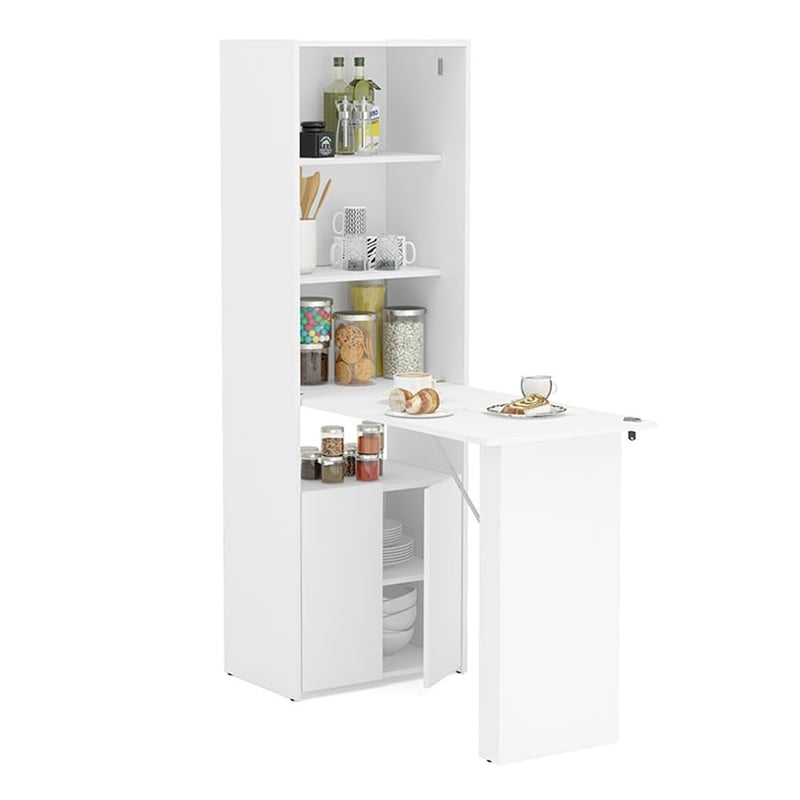 Boahaus Gunsan Multipurpose Modern Wood Storage Cabinet with Desk in White