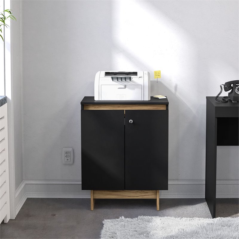 Boahaus Fingal Modern Wood Storage Cabinet with 2 Adjustable Shelves in Black