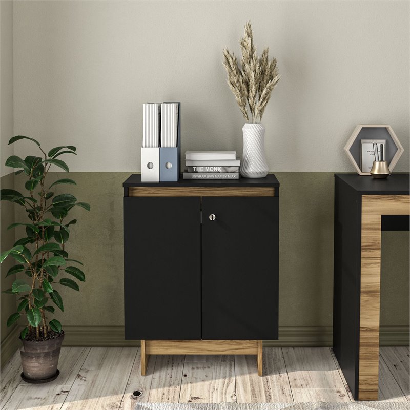 Boahaus Fingal Modern Wood Storage Cabinet with 2 Adjustable Shelves in Black