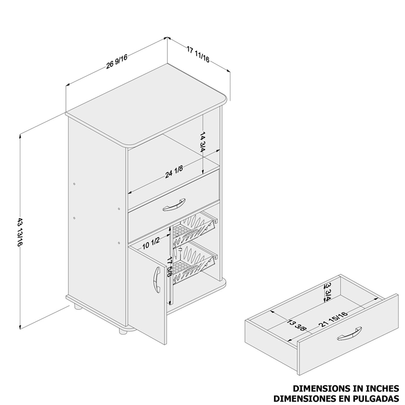 Boahaus Grenoble 1-Drawer Modern Wood Kitchen Storage Cabinet in White