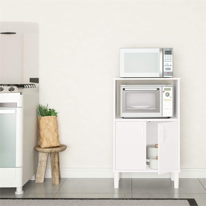 Boahaus Nantes Modern Wood Kitchen Pantry with Open Compartment in White