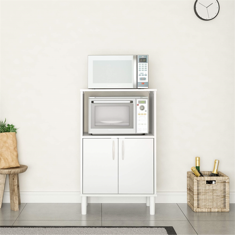 Boahaus Nantes Modern Wood Kitchen Pantry with Open Compartment in White