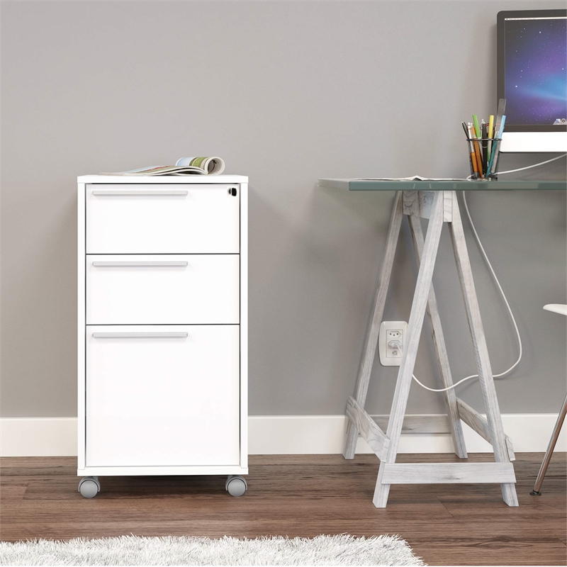 Boahaus Hanoi 3-Drawer Modern Wood File Cabinet with Casters in White