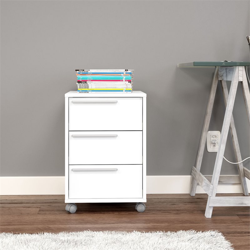 Boahaus Kanazawa 3-Drawer Modern Wood File Cabinet with Casters in White
