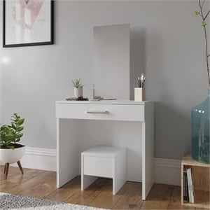 Boahaus Caroline 1-Drawer Modern Wood Makeup Vanity Set with Mirror in White