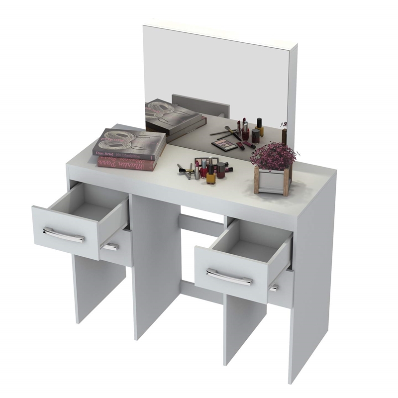 Boahaus Charlotte 4-Drawer Modern Wood Makeup Vanity with Mirror in White