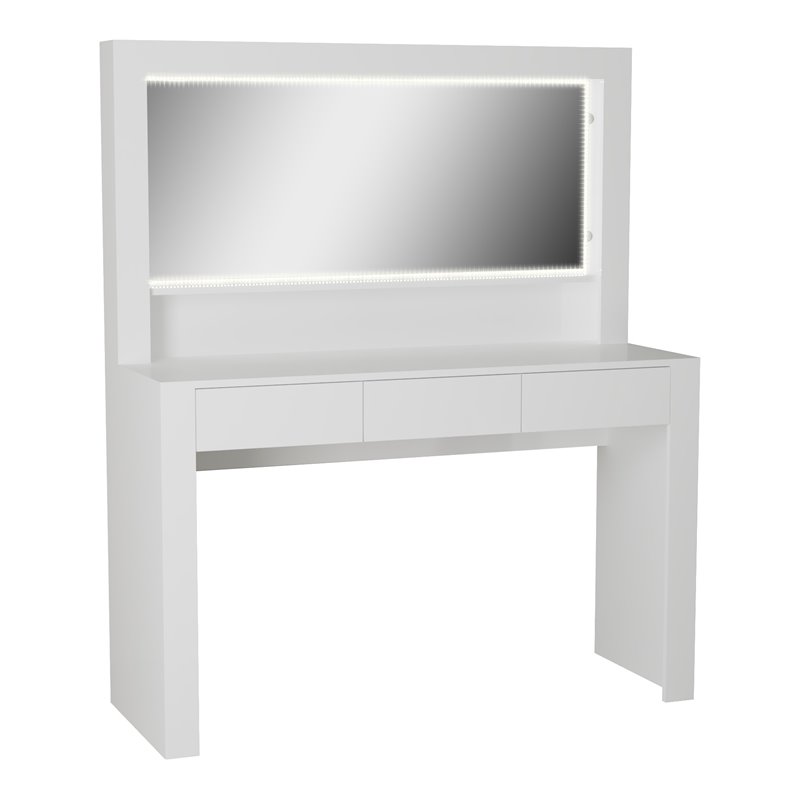 Boahaus Enid 3-Drawer Modern Wood Lighted Vanity with LED Light Strip in White