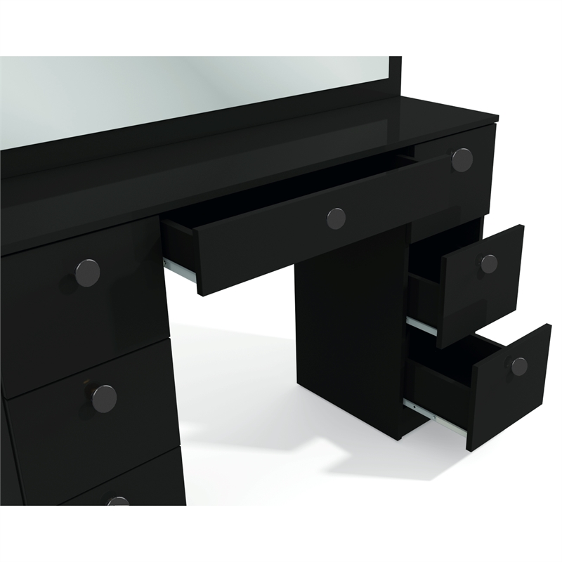 Boahaus Freya 7-Drawer Modern Wood Vanity with Light Bulbs in Black