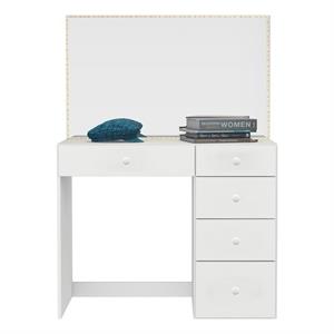 Boahaus Gaia Modern White Makeup Vanity Desk with LED Lights Basic Knobs