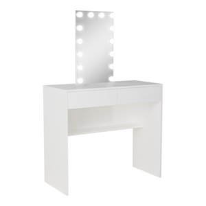 Boahaus Irina 2-Drawer Modern Wood Lighted Vanity with Mirror in White