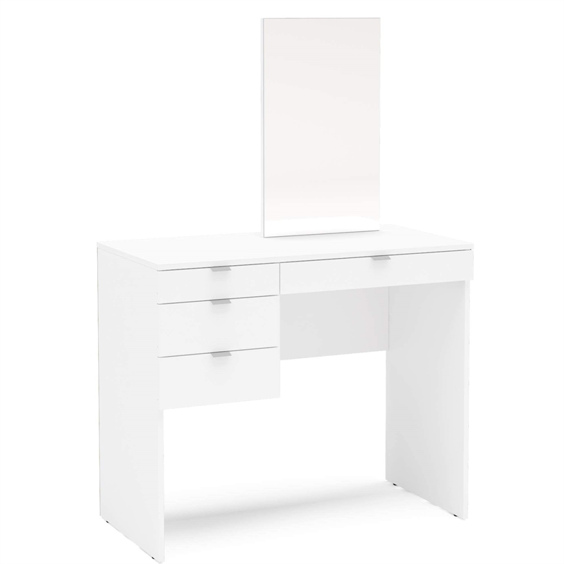 Boahaus Maia 4-Drawer Modern Wood Dressing Table with Mirror in White