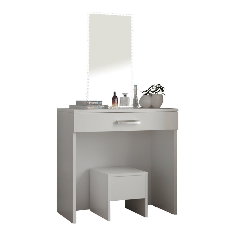Boahaus Nixie 1-Drawer Modern Wood Vanity Set with LED Lights in White