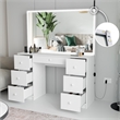 Boahaus Sabrina 7-Drawer Modern Wood Lighted Vanity with Mirror in White