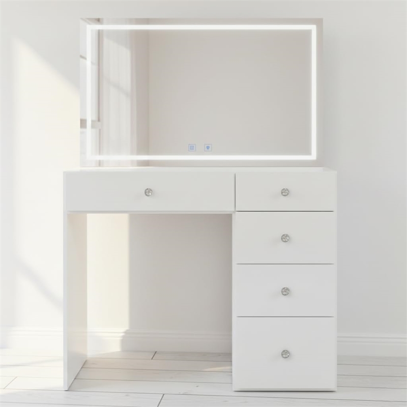 Boahaus Sofia 6-Drawer Modern Wood Makeup Vanity with Mirror in White