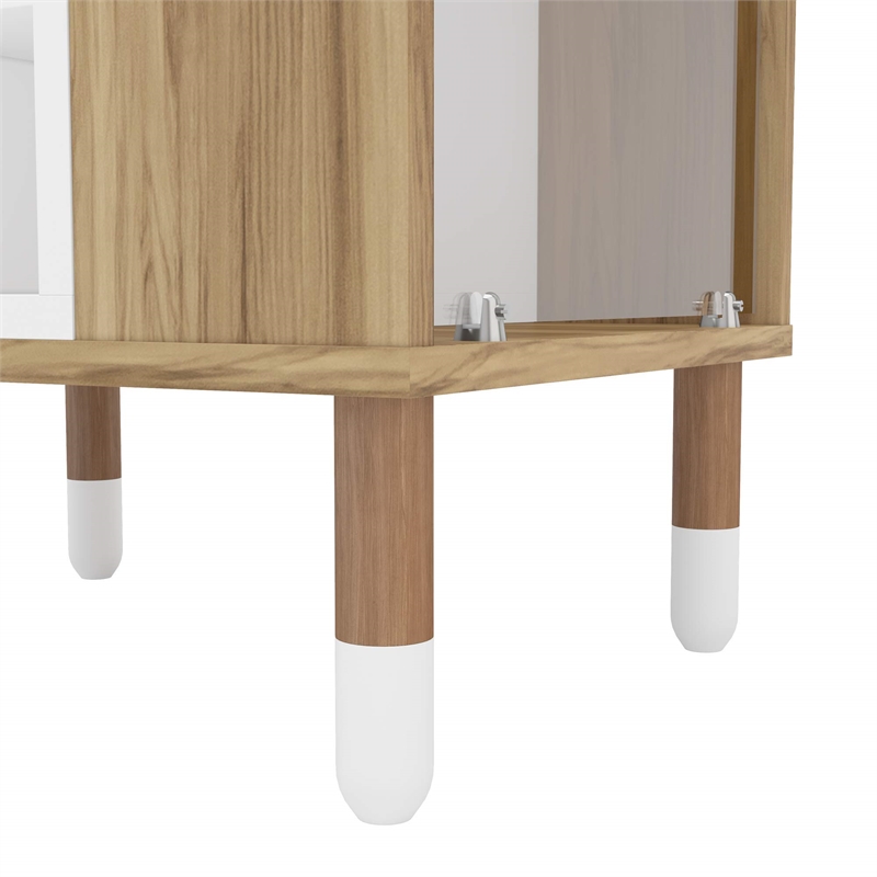 Boahaus Brighton Modern Wood Mini Bar with Glass Compartment in White/Brown