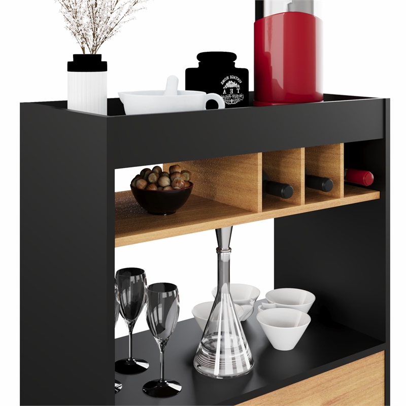 Boahaus Exeter Modern Wood Mini Bar with Glass Doors in Brown