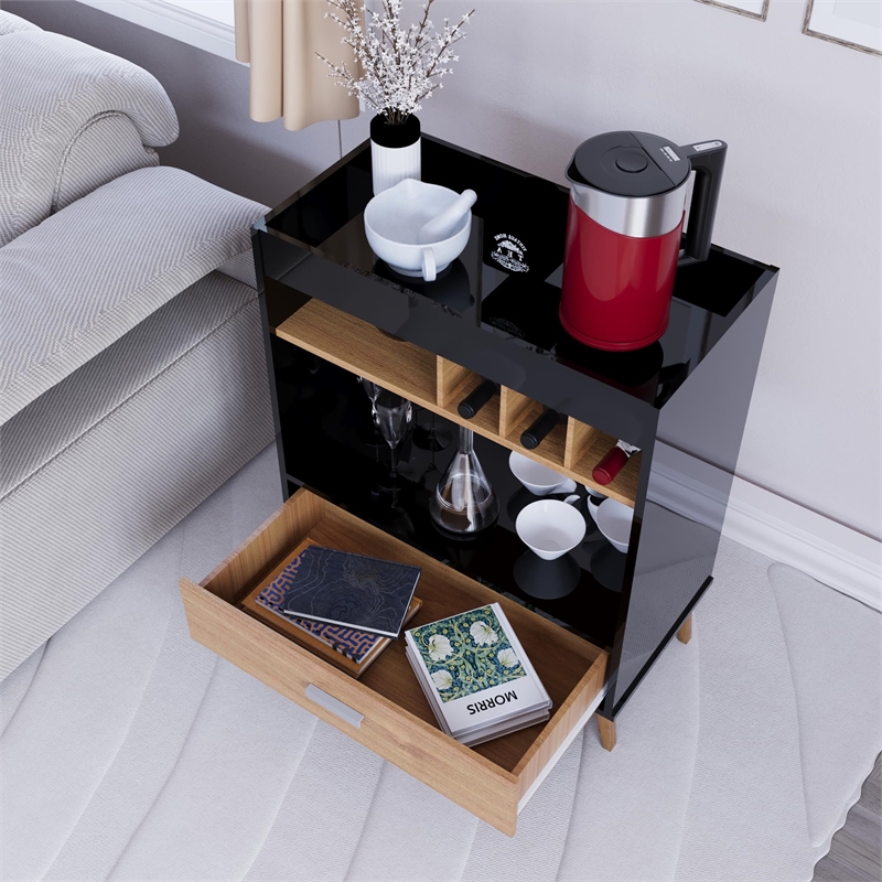 Boahaus Exeter Modern Wood Mini Bar with Glass Doors in Brown
