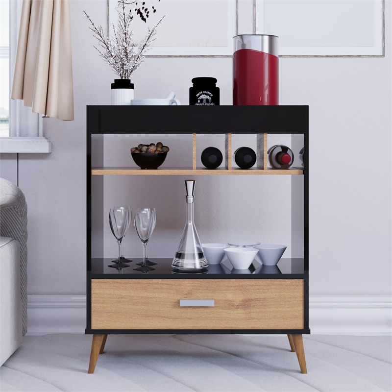 Boahaus Exeter Modern Wood Mini Bar with Glass Doors in Brown