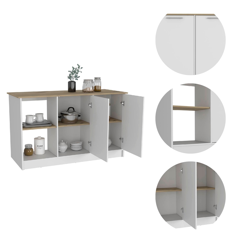 Boahaus Lorient Kitchen Island (White-Brown)
