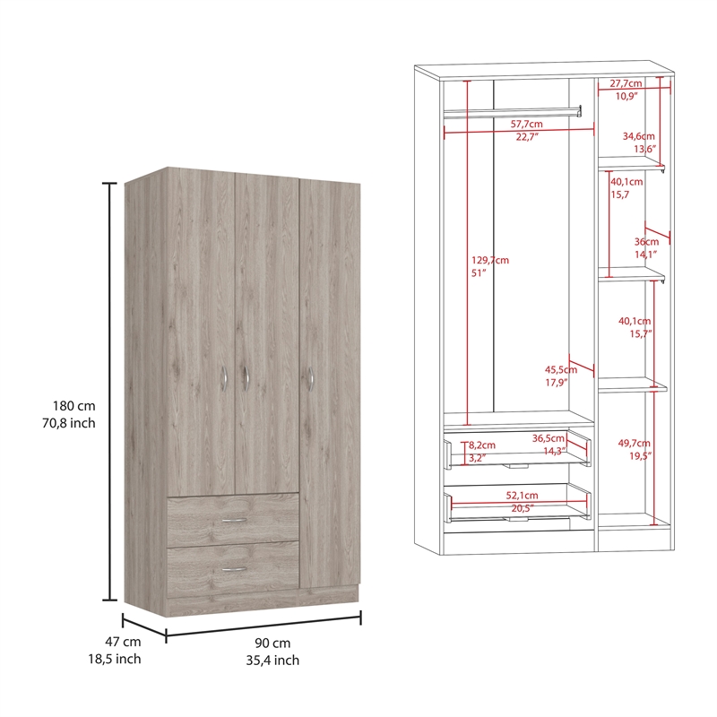 Boahaus Frankfurt Armoire (Light Gray)