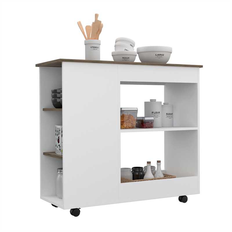 Boahaus Ajaccio Kitchen Cart (White / Dark Brown)