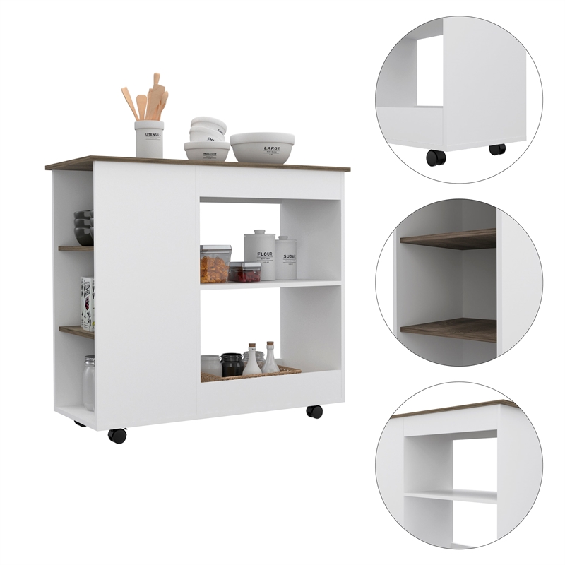 Boahaus Ajaccio Kitchen Cart (White / Dark Brown)