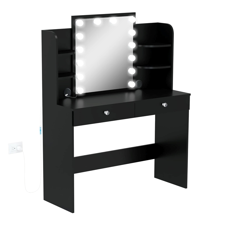 Boahaus Sophie Vanity Desk with Lights (Black)