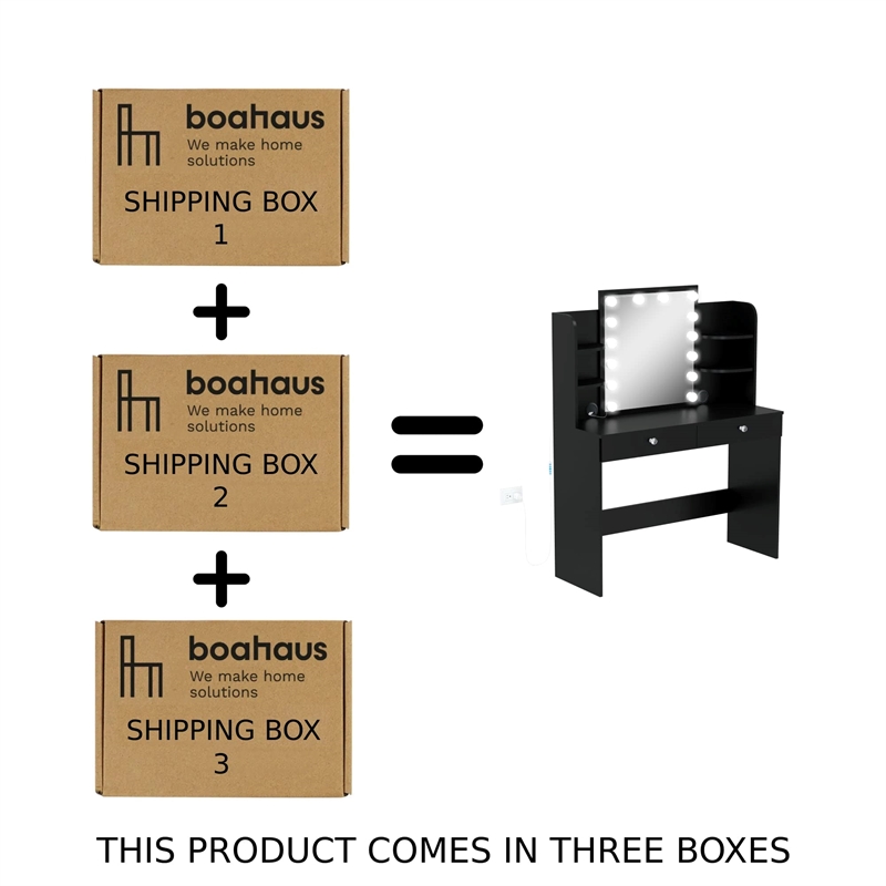 Boahaus Sophie Vanity Desk with Lights (Black)