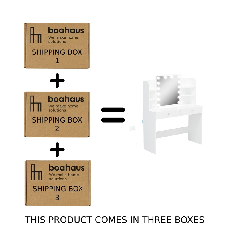 Boahaus Sophie Vanity Desk with Lights (White)